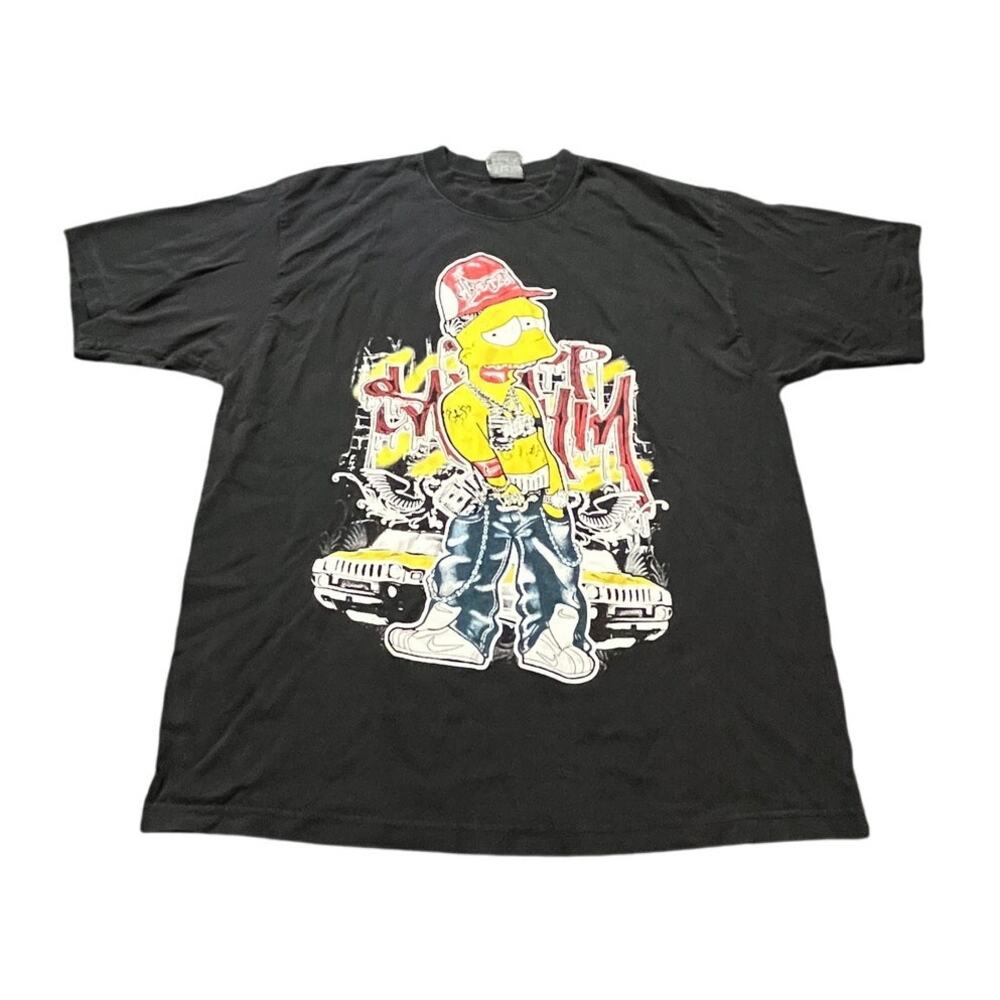 Vintage Bart Simpson Hip Hop Rap Gangster Men's T-shirt XL CH Gold‎ Series